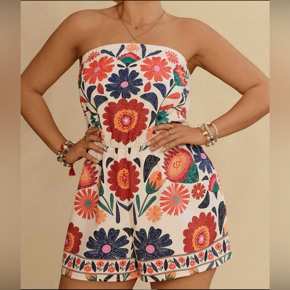 SHEIN Floral Strapless Jumpsuit - Multicolor